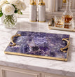 Amethyst Agate Serving Tray With Brass Handles