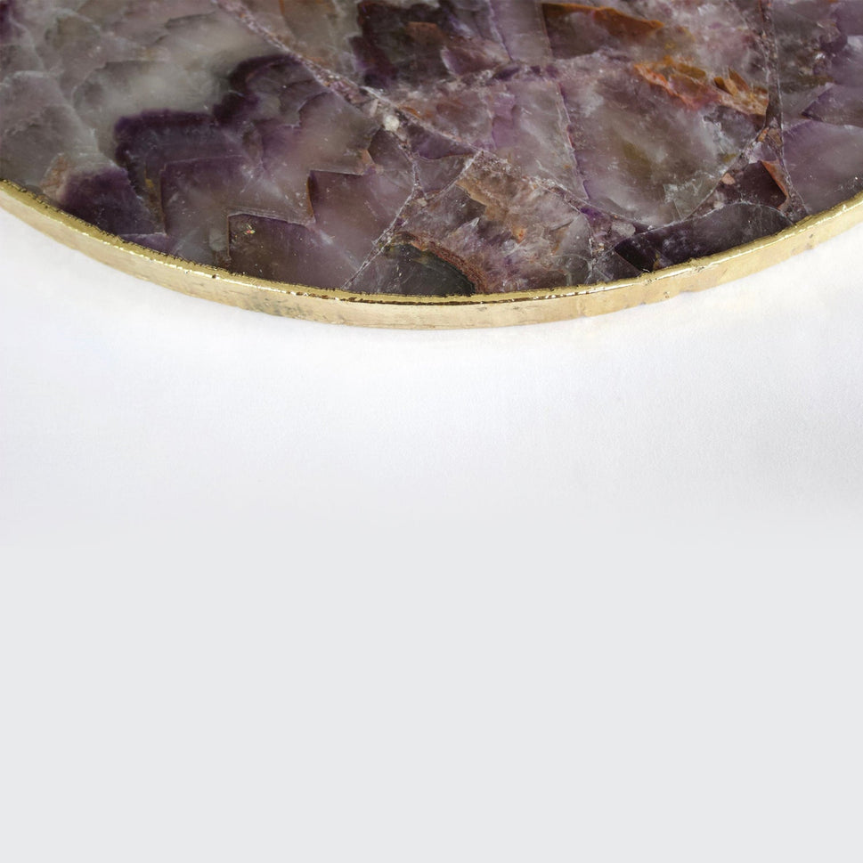 Amethyst Agate Serving Tray With Brass Handles | Circular