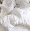 White - 100% Pure Linen | Linen Cotton Mix | 3 Piece Ruffle Duvet Cover Set | Handmade | Pre-washed | Soft
